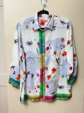 Designer Spanish Button-Up Shirt / M / Travel City World Floral Colorful Boho